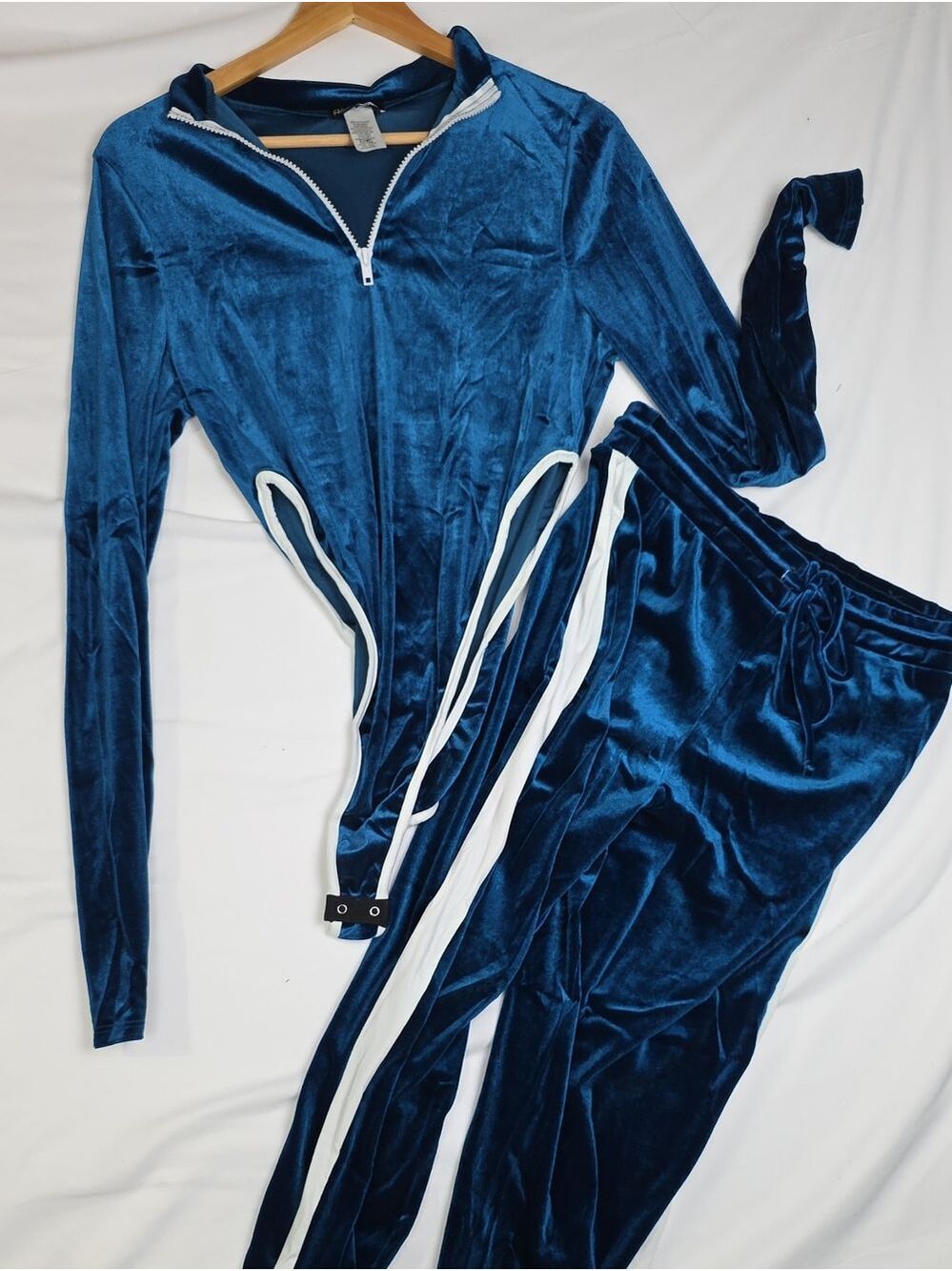 Fashion Nova Navy Blue Velour Zip & Joggers Set XL